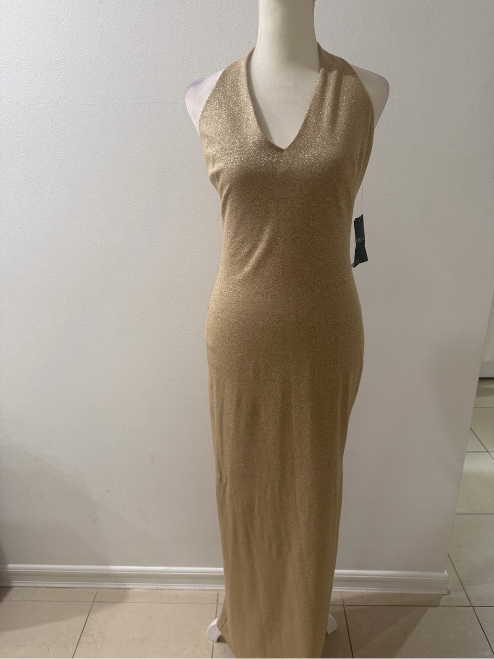 Lauren Ralph Lauren Metallic Gold Halter Maxi Dress